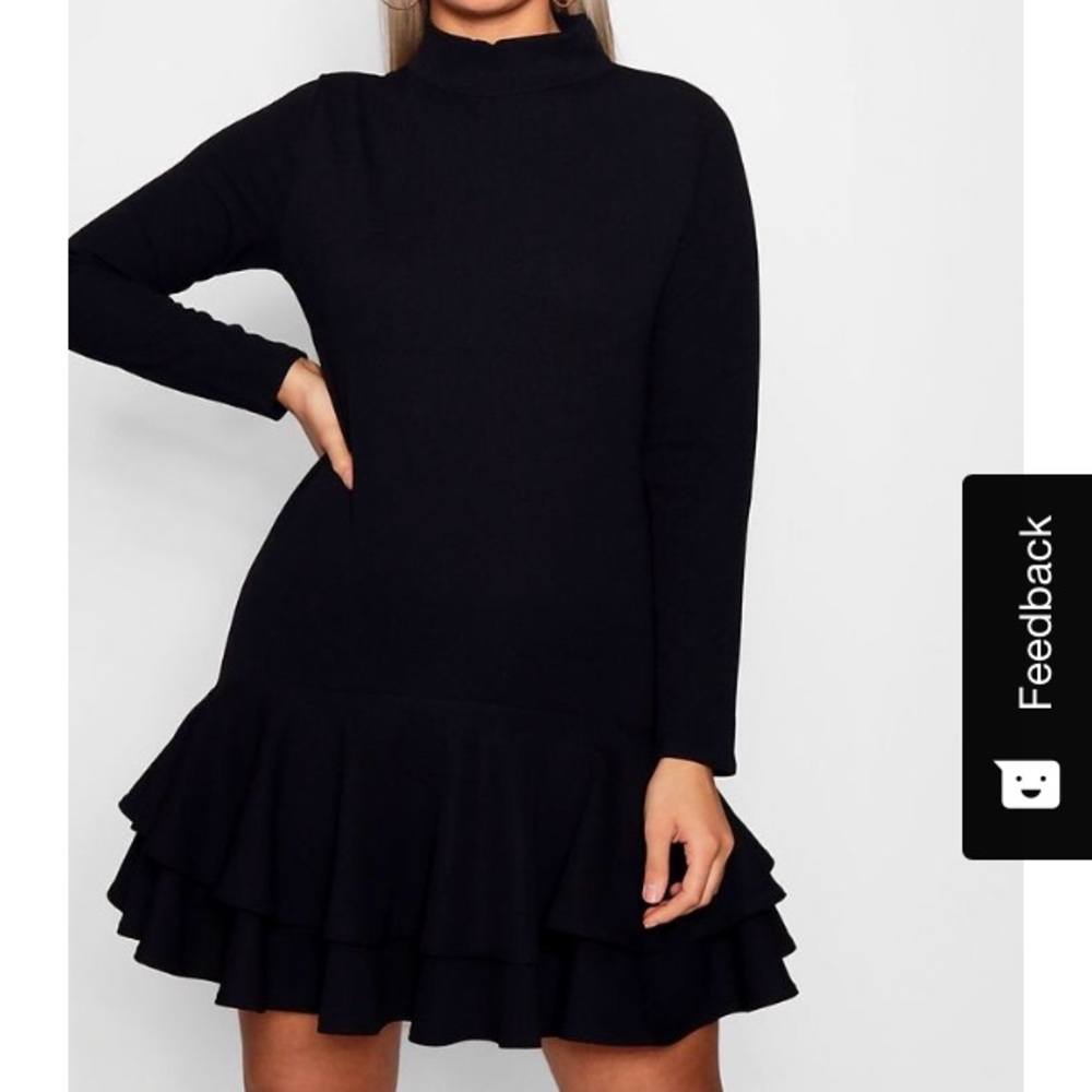 Boohoo Curve High Neck Ruffle Shift Dress